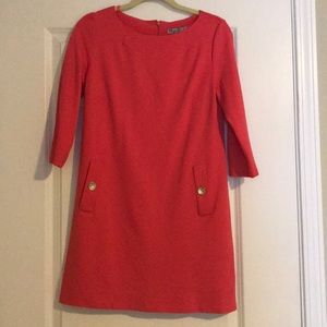 Eliza J coral with gold accents dress